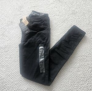 AMERICAN EAGLE Super Stretch Sateen Jegging Black Jet Onyx Low Rise 00 SHORT AE